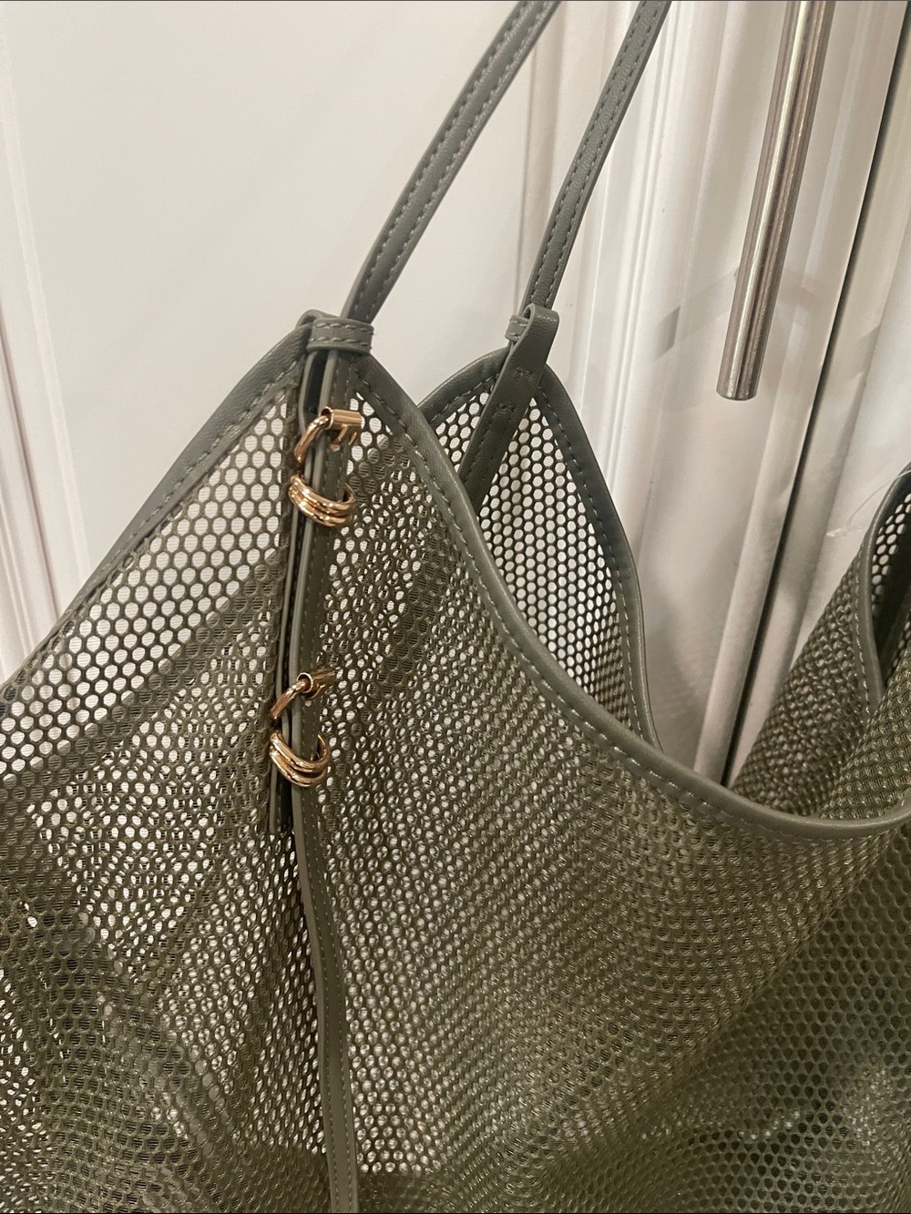 Aldo Meshcarry Olive Green Mesh slouchy tote Hobo Bag - Picture 4 of 16